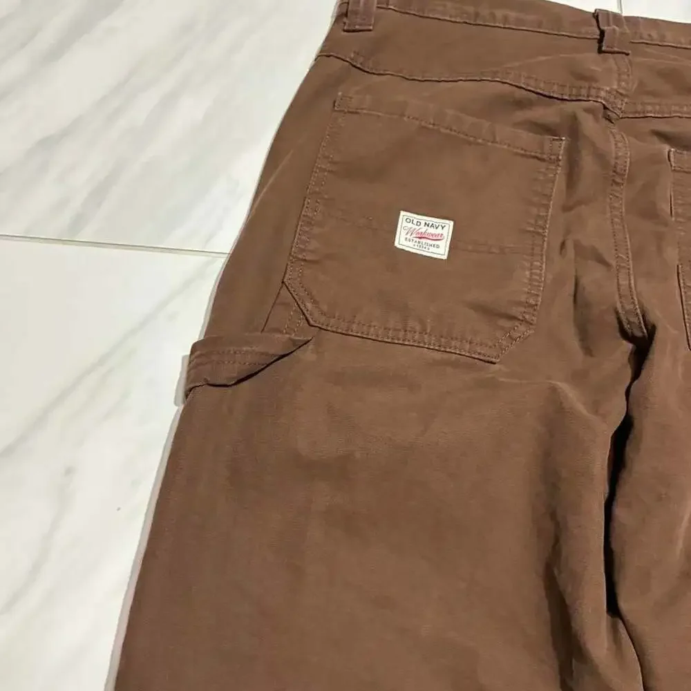 Old Navy Baggy Wide Leg Canvas Carpenter Pants Brown
